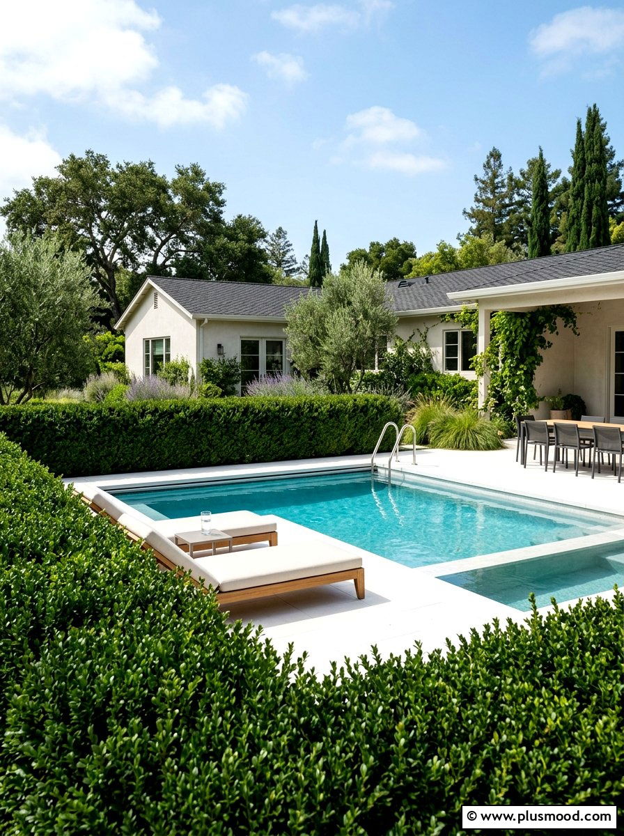 Evergreen shrubs for pool privacy - 25 pool landscaping ideas for ranch homes