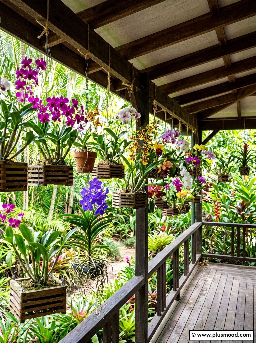 Exotic orchid display - 25 small backyard ideas for tropical theme