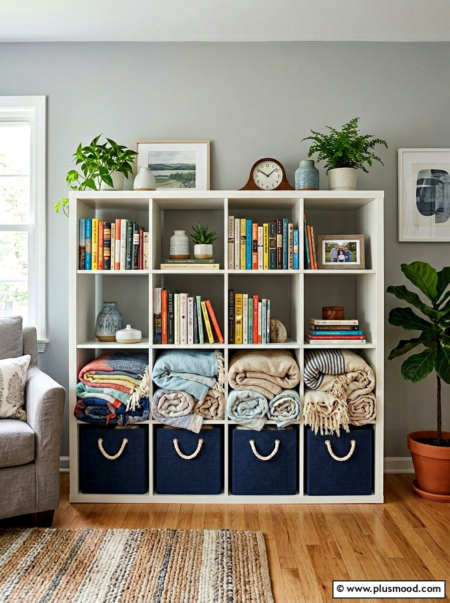 Fabric Bin Living Room Cubby - 25 summer blanket basket ideas for living room