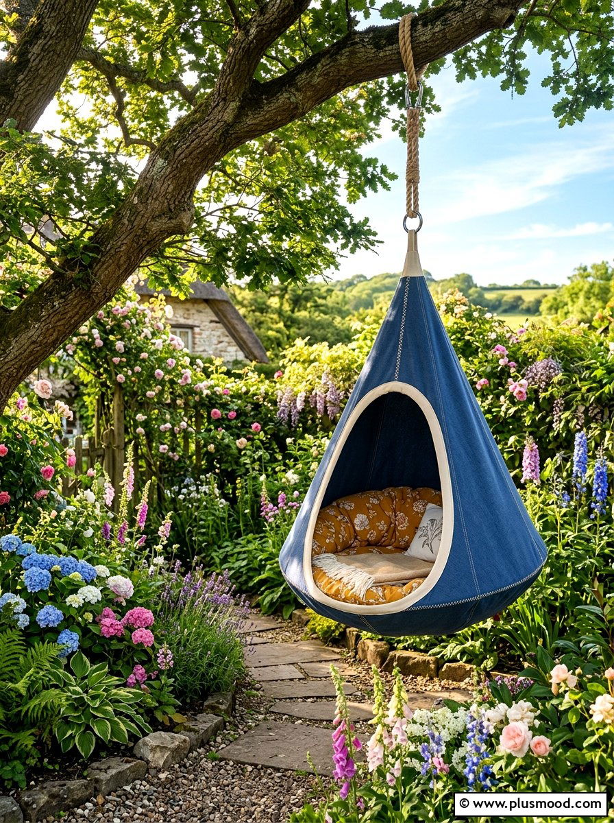 Fabric Pod Hanging Swing - 25 summer backyard swing ideas