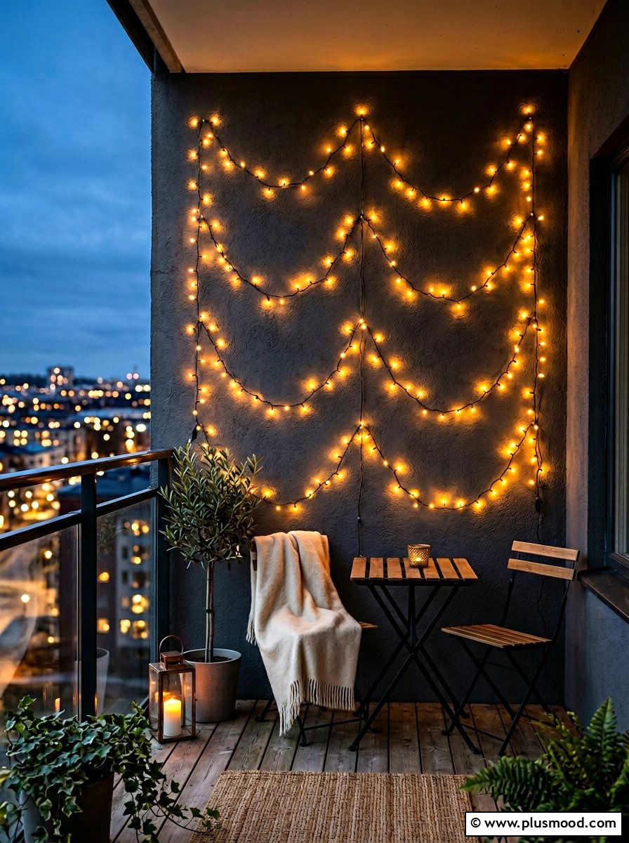 Fairy Light Arrangement - 25 summer balcony wall decor ideas