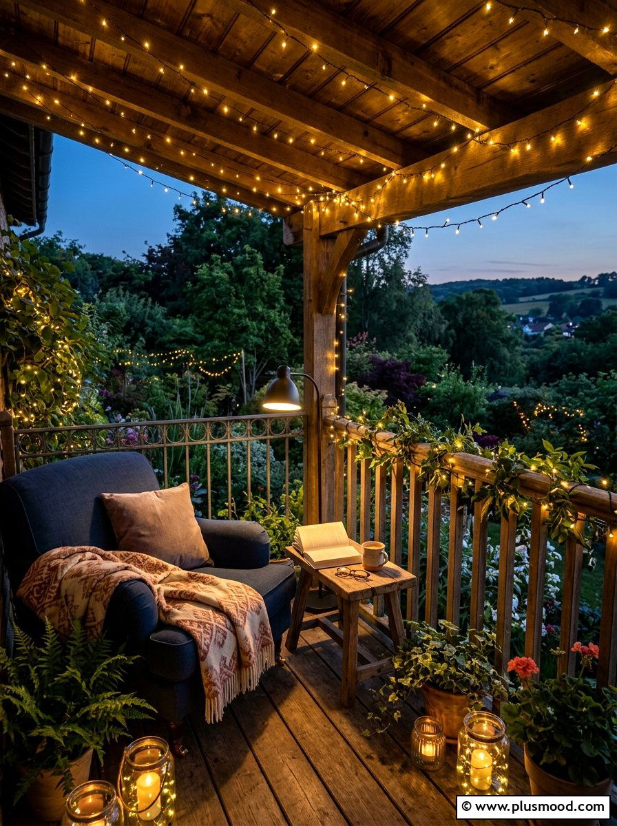 Fairy Light Evening Reading Balcony - 25 summer balcony reading corner ideas