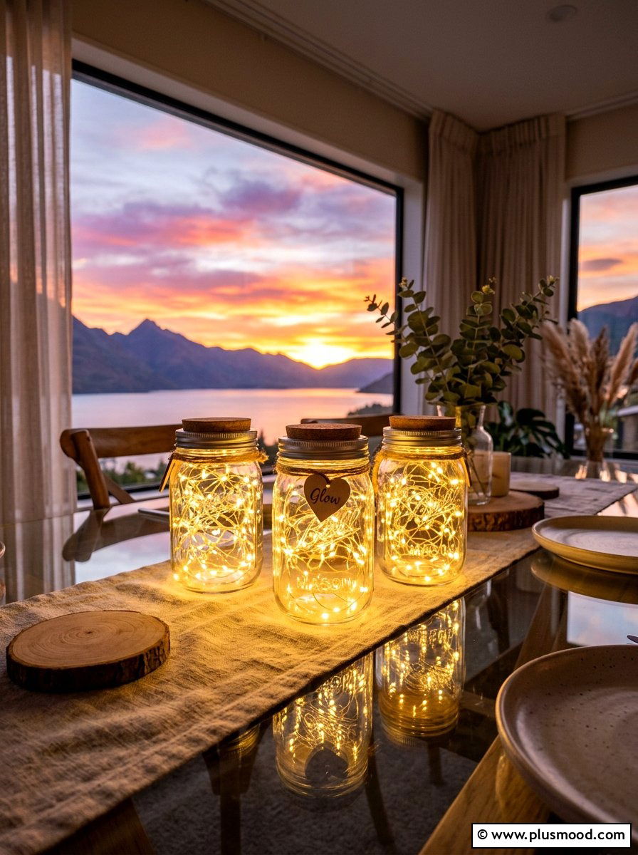 Fairy Light Jar Centerpiece - 25 summer cozy apartment patio ideas