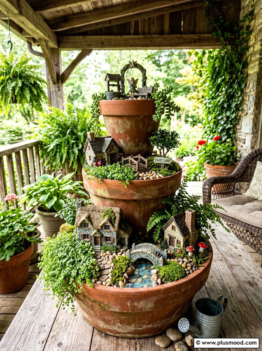 Fairy garden stacked pots - 25 summer stacked planter ideas