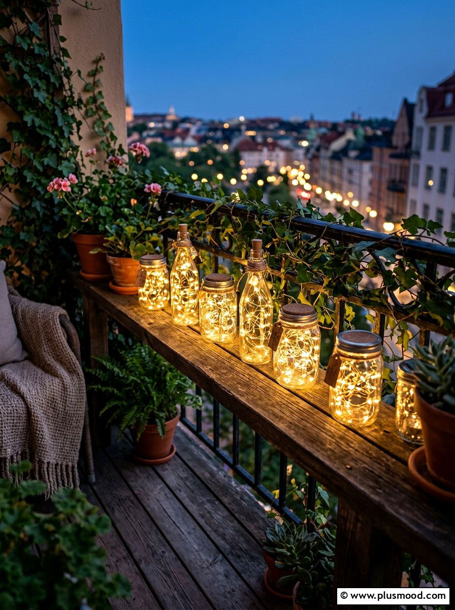 Fairy lights in glass jars