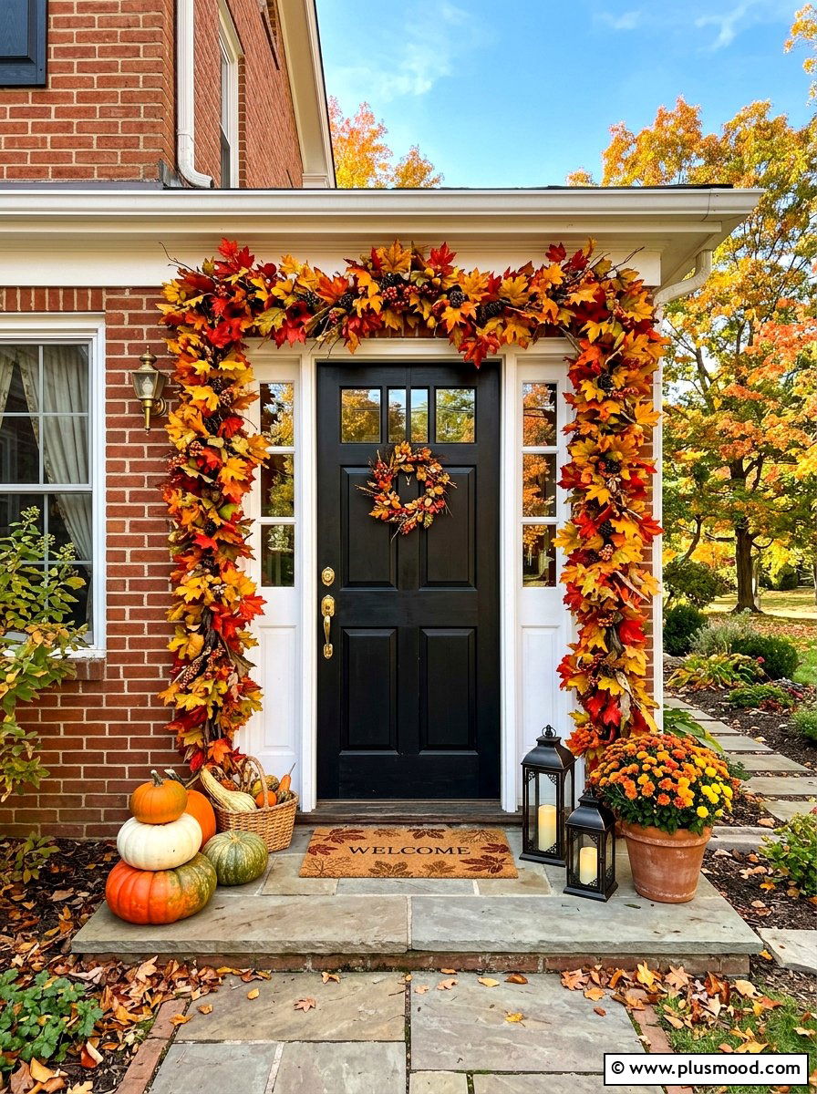 Fall Leaf Door Garland - 25 summer to fall porch decor ideas