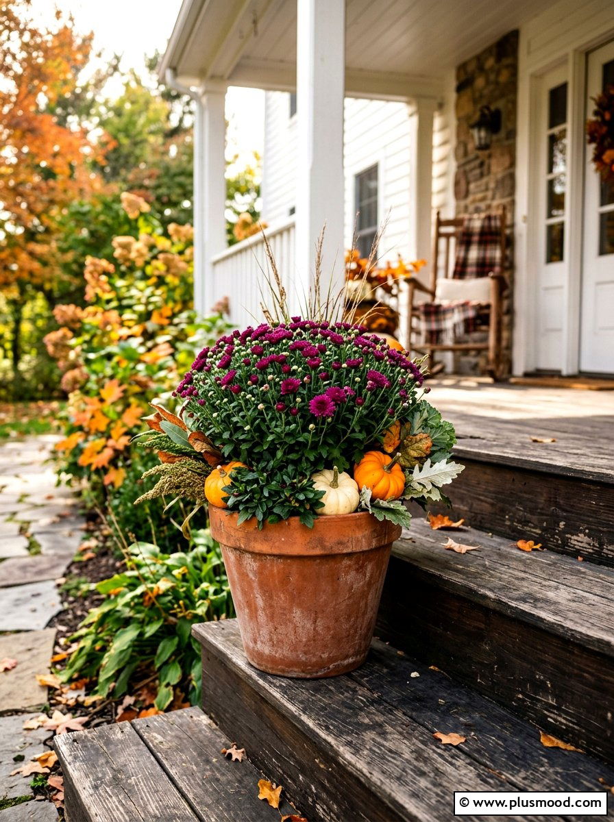 Fall Transition Mum Planter - 25 late summer planter ideas for porch