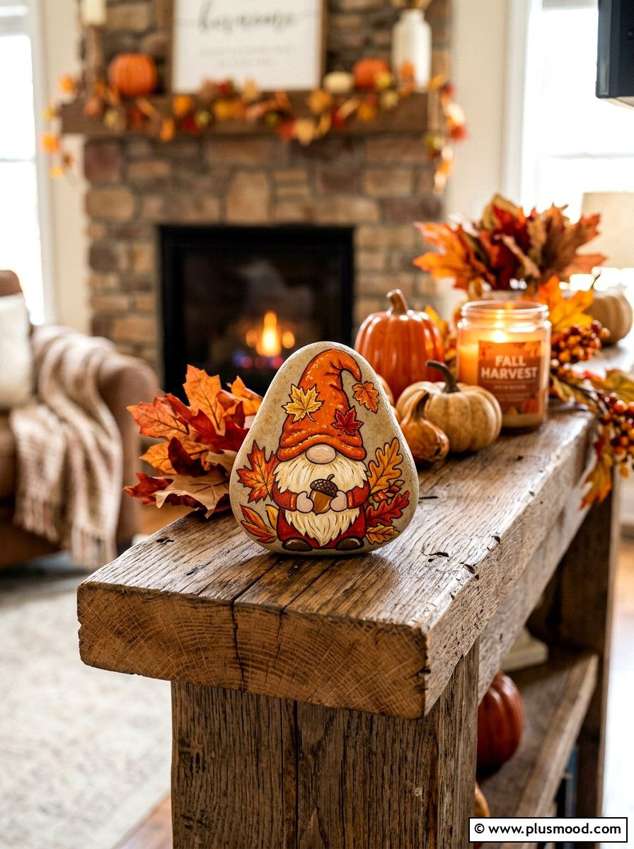 Fall leaf gnome - 25 painted rock ideas with gnomes
