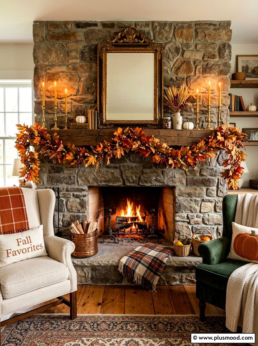 Fall mantel fireplace decor - 25 summer to fall living room decor ideas