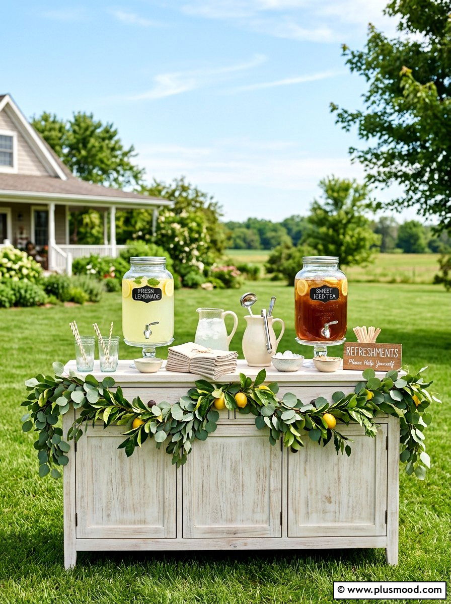 Farmhouse Beverage Station - 25 summer lemonade bar ideas