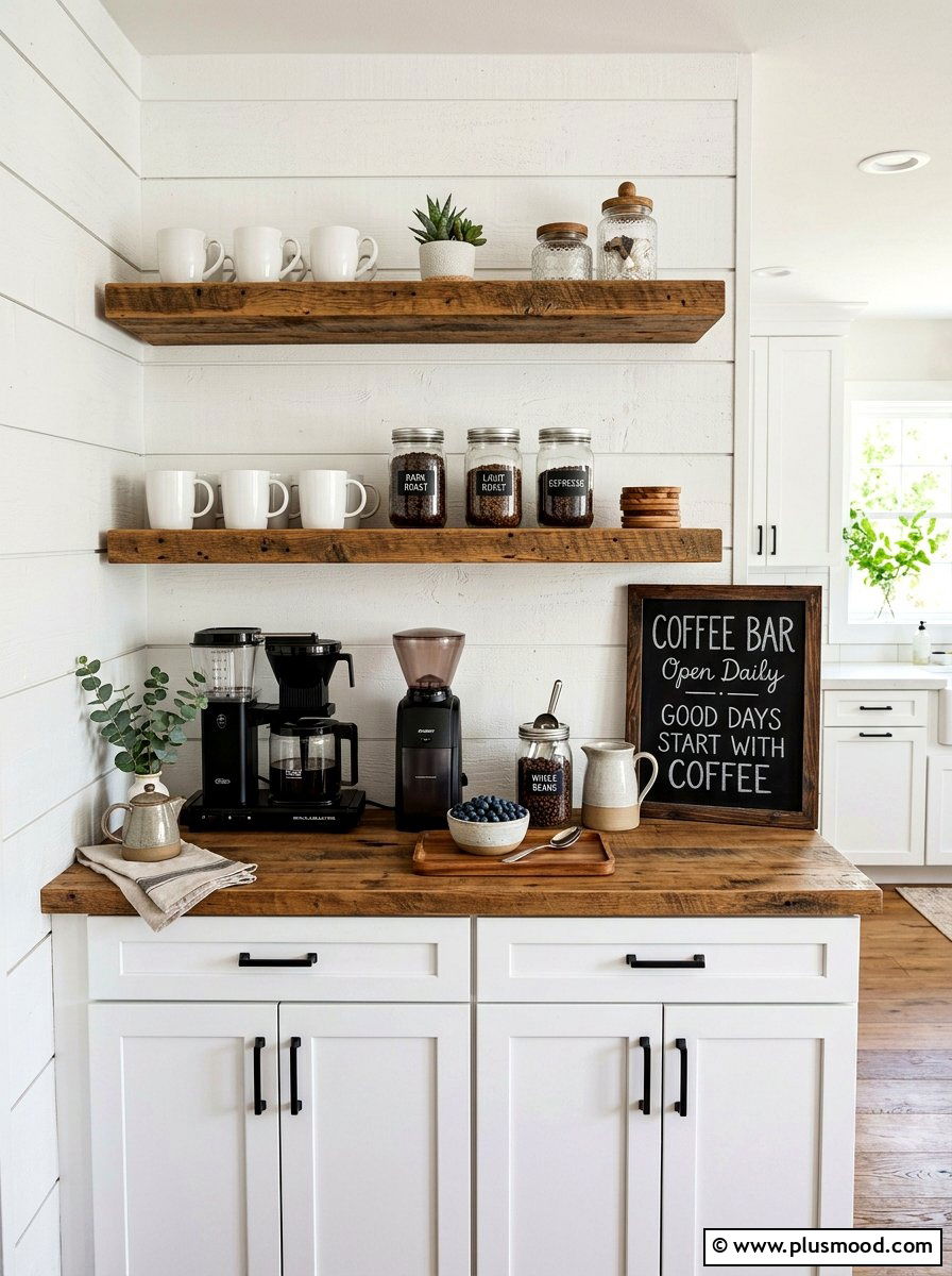 Farmhouse Coffee Bar - 25 summer modern farmhouse summer decor ideas
