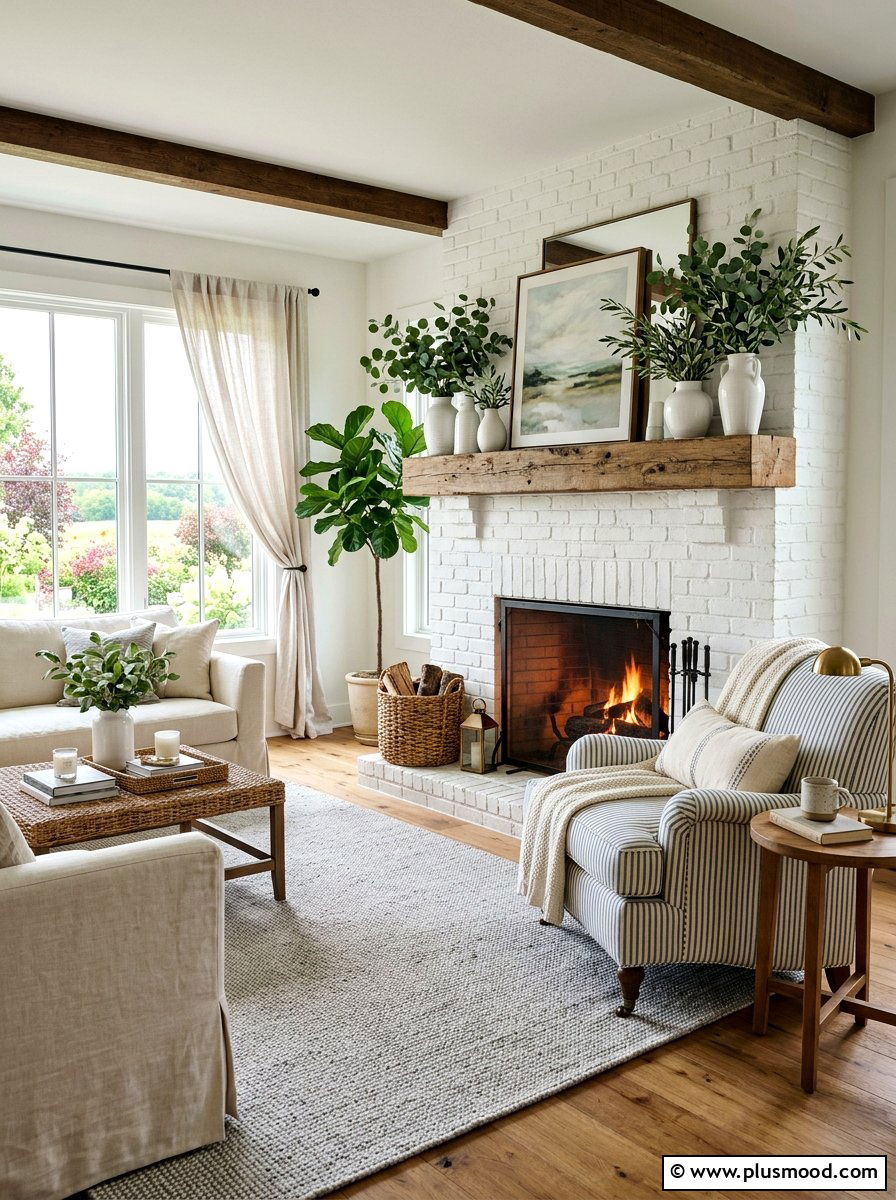 Farmhouse Fireplace Lounge - 25 elegant summer decor ideas