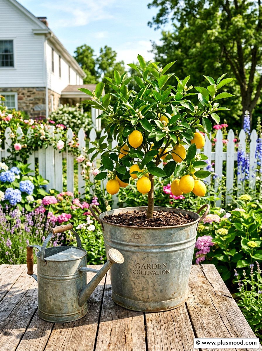 Farmhouse Galvanized Metal Bucket - 25 summer lemon tree planter ideas
