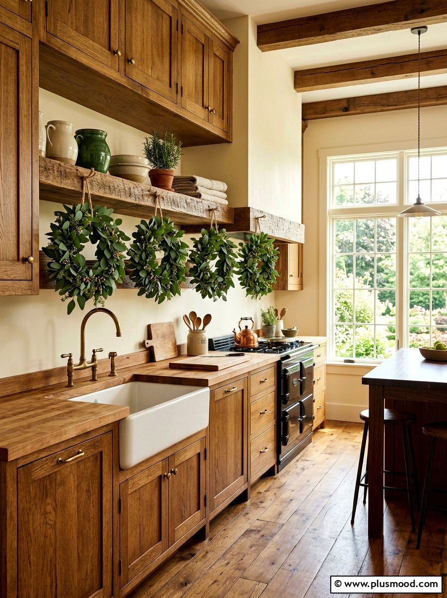 Farmhouse Greenery Wreaths - 25 summer kitchen shelf decor ideas