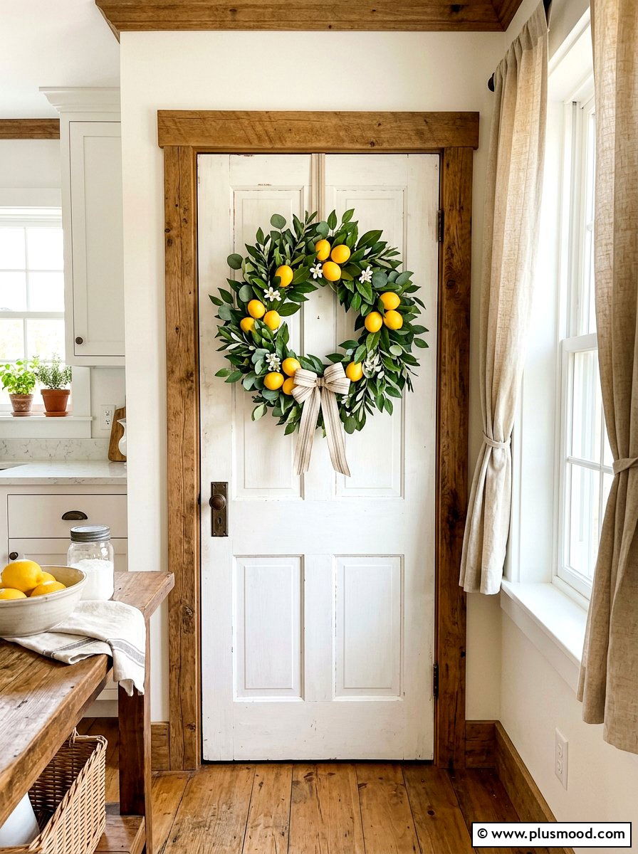 Farmhouse Lemon Kitchen Wreath - 25 summer lemon kitchen decor ideas