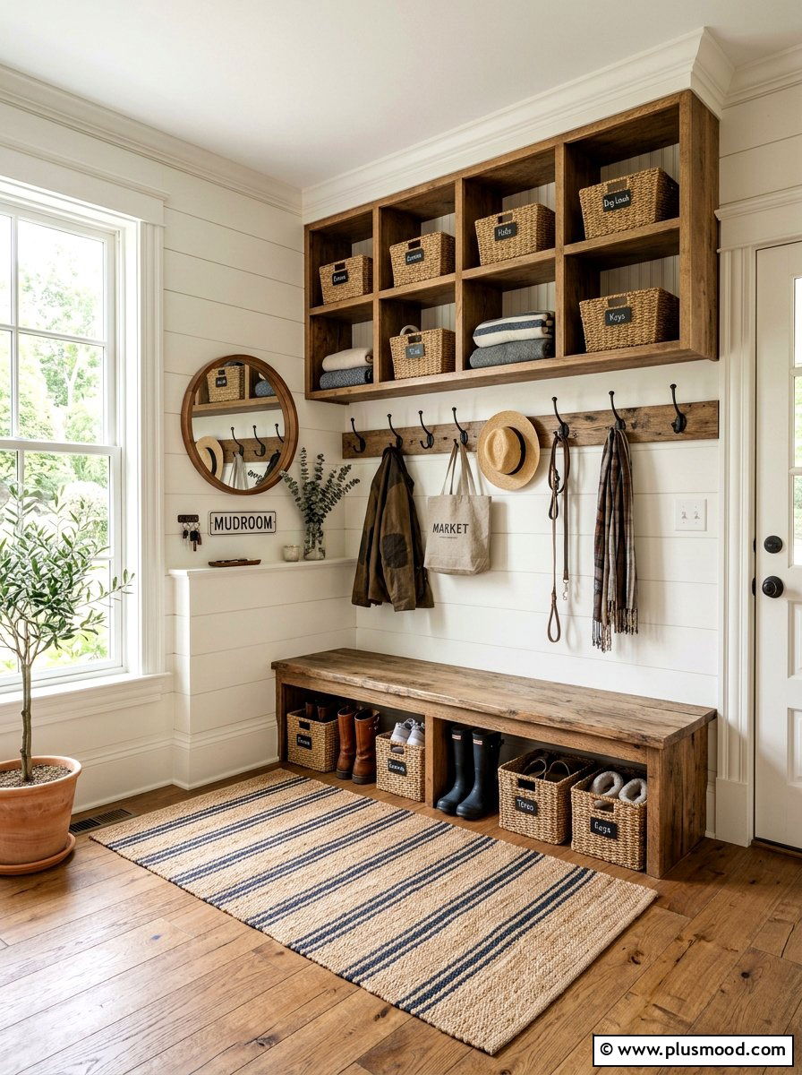 Farmhouse Mudroom Organization - 25 summer farmhouse home decor ideas