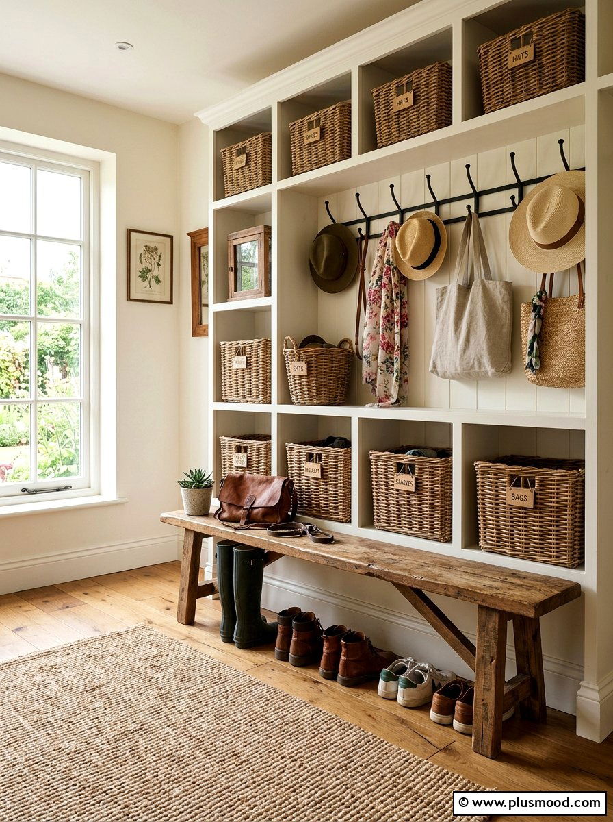 Farmhouse Mudroom Storage - 25 summer farmhouse decor ideas