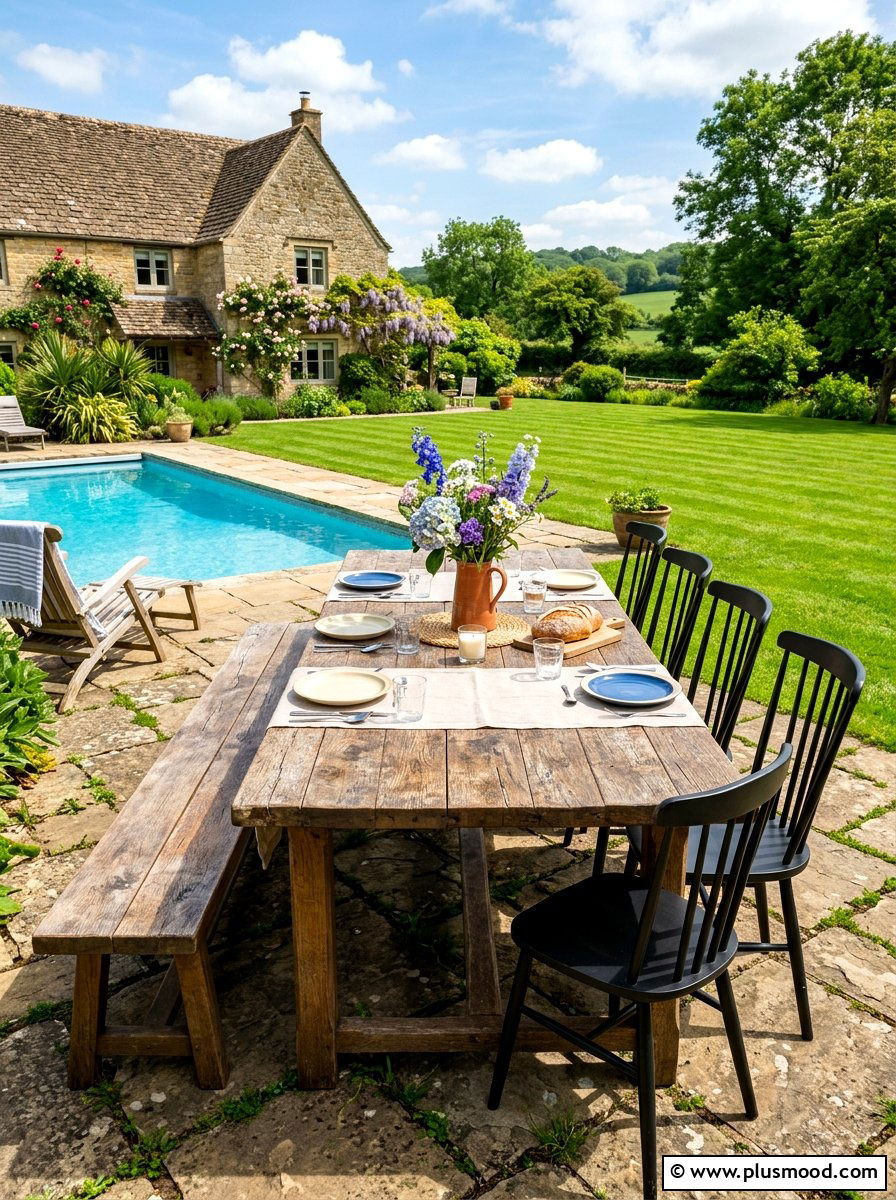 Farmhouse Outdoor Table - 25 summer poolside dining ideas