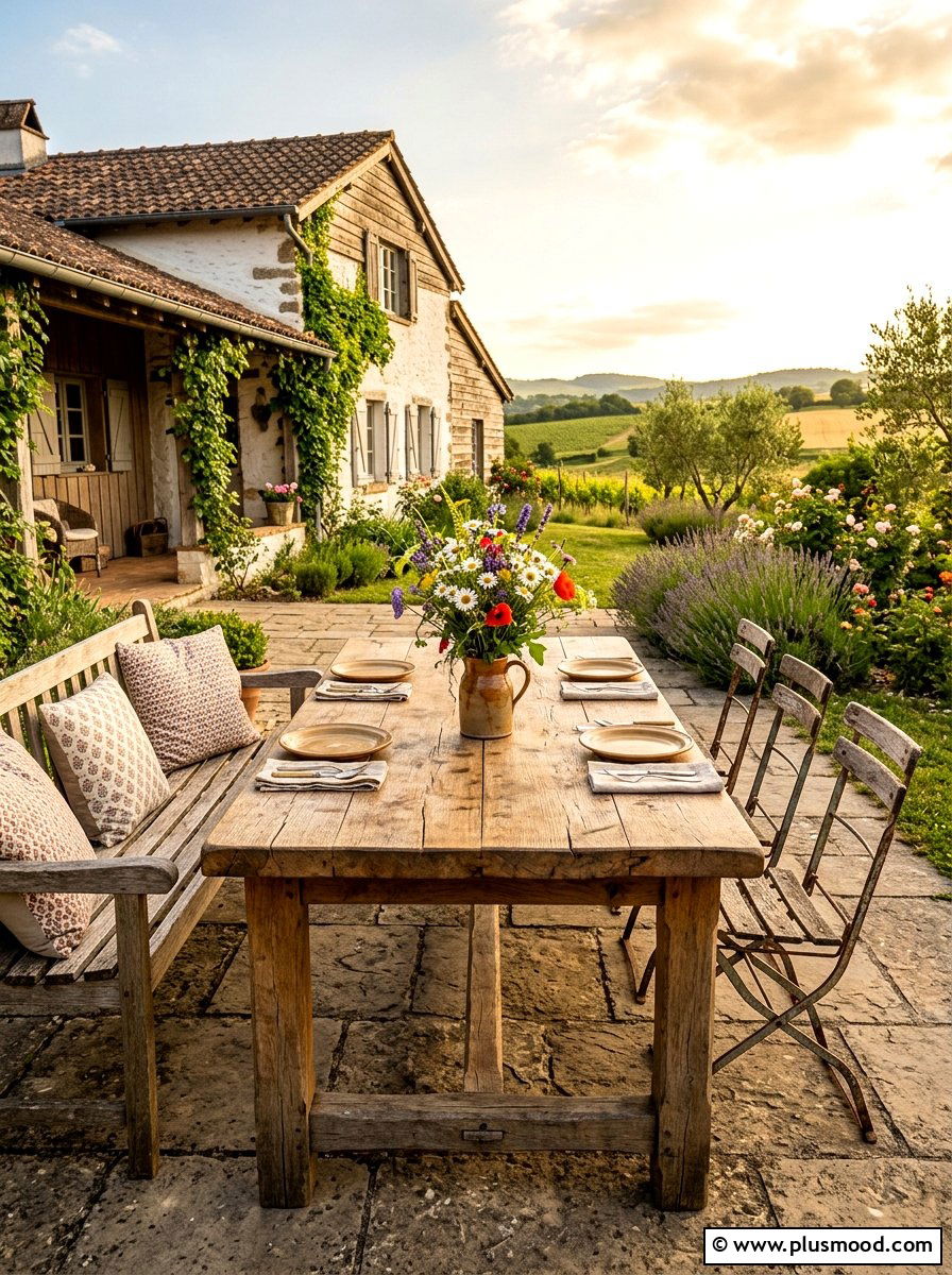 Farmhouse Patio Table - 25 easy summer patio decorating ideas
