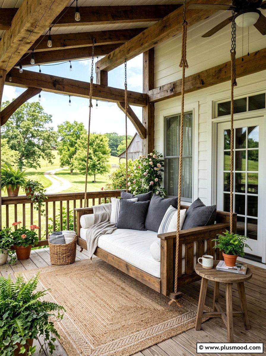 Farmhouse Porch Swing - 25 summer farmhouse patio ideas