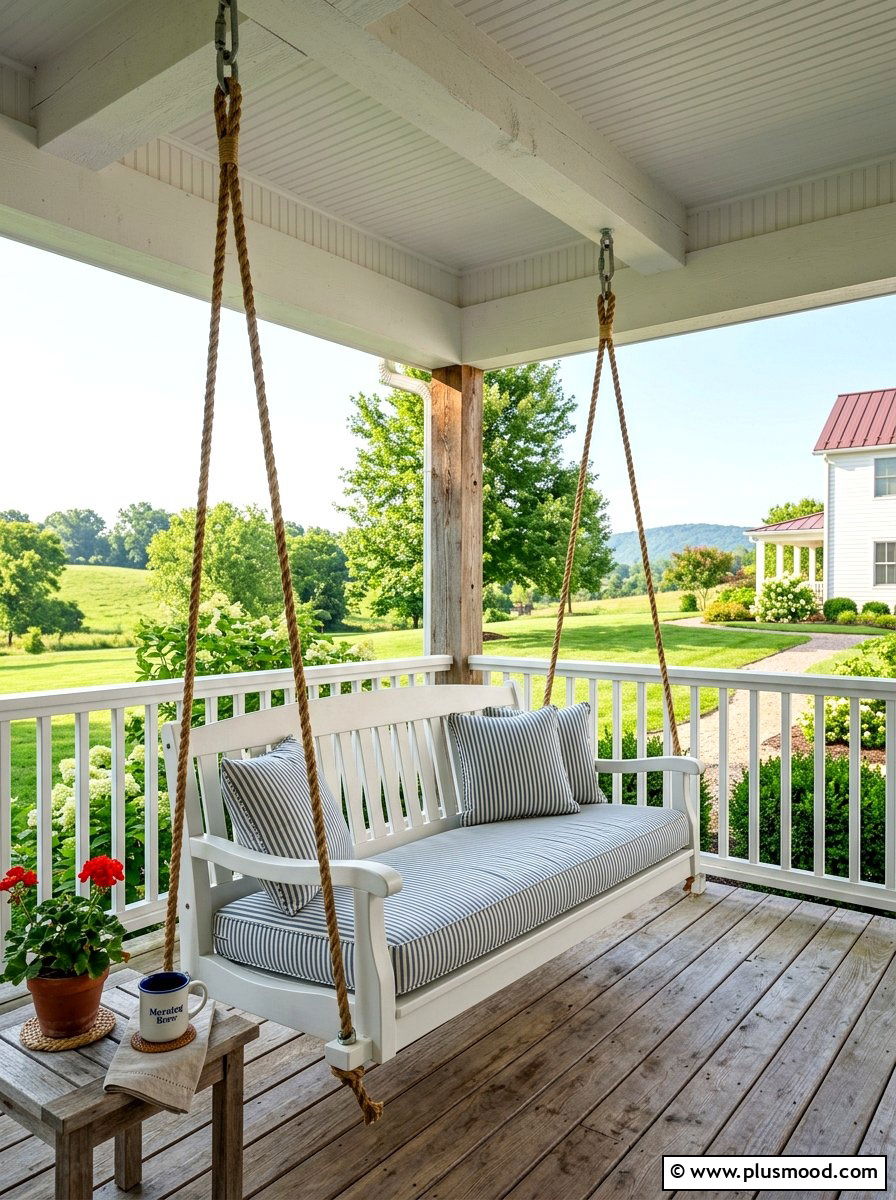 Farmhouse Porch Swing - 25 summer farmhouse landscaping ideas