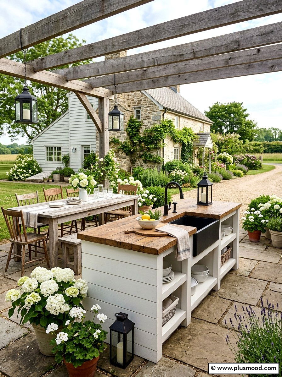 Farmhouse Shiplap Outdoor Kitchen - 25 summer backyard outdoor kitchen ideas