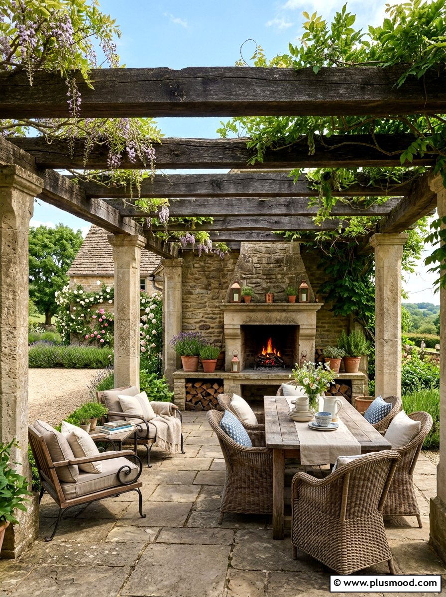 Farmhouse Stone Pergola - 25 summer backyard pergola ideas