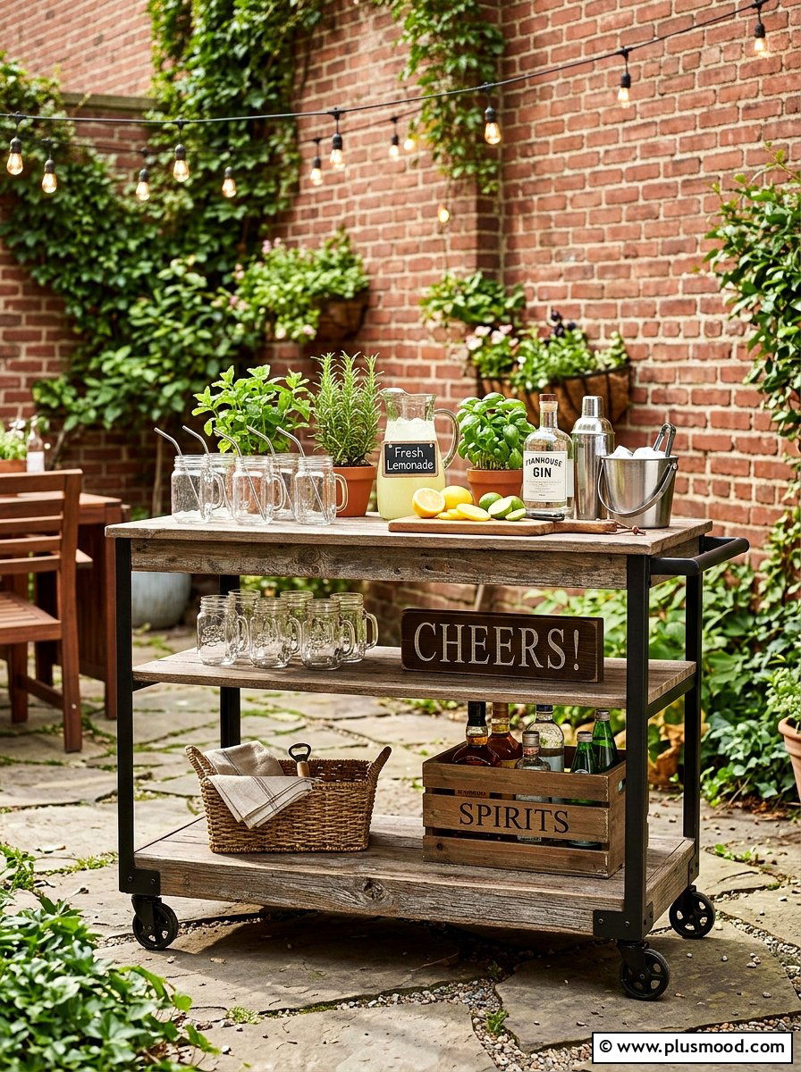 Farmhouse Style Bar Cart - 25 summer patio bar cart ideas