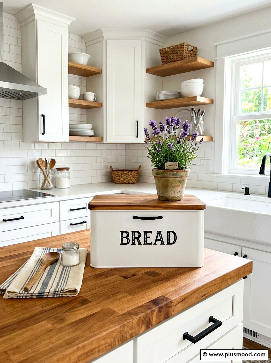 Farmhouse Style Bread Box - 25 summer kitchen counter decor ideas