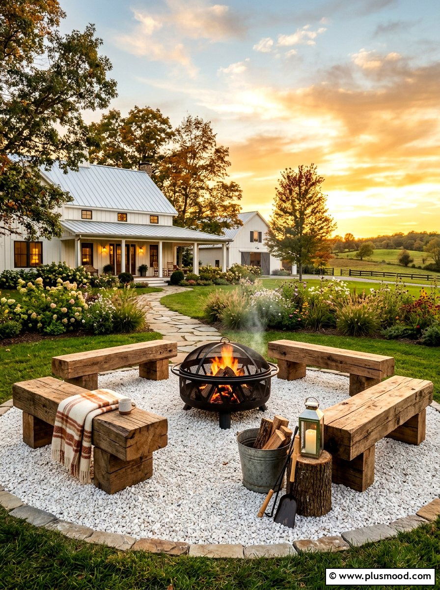 Farmhouse Style Fire Pit - 25 summer patio fire pit ideas