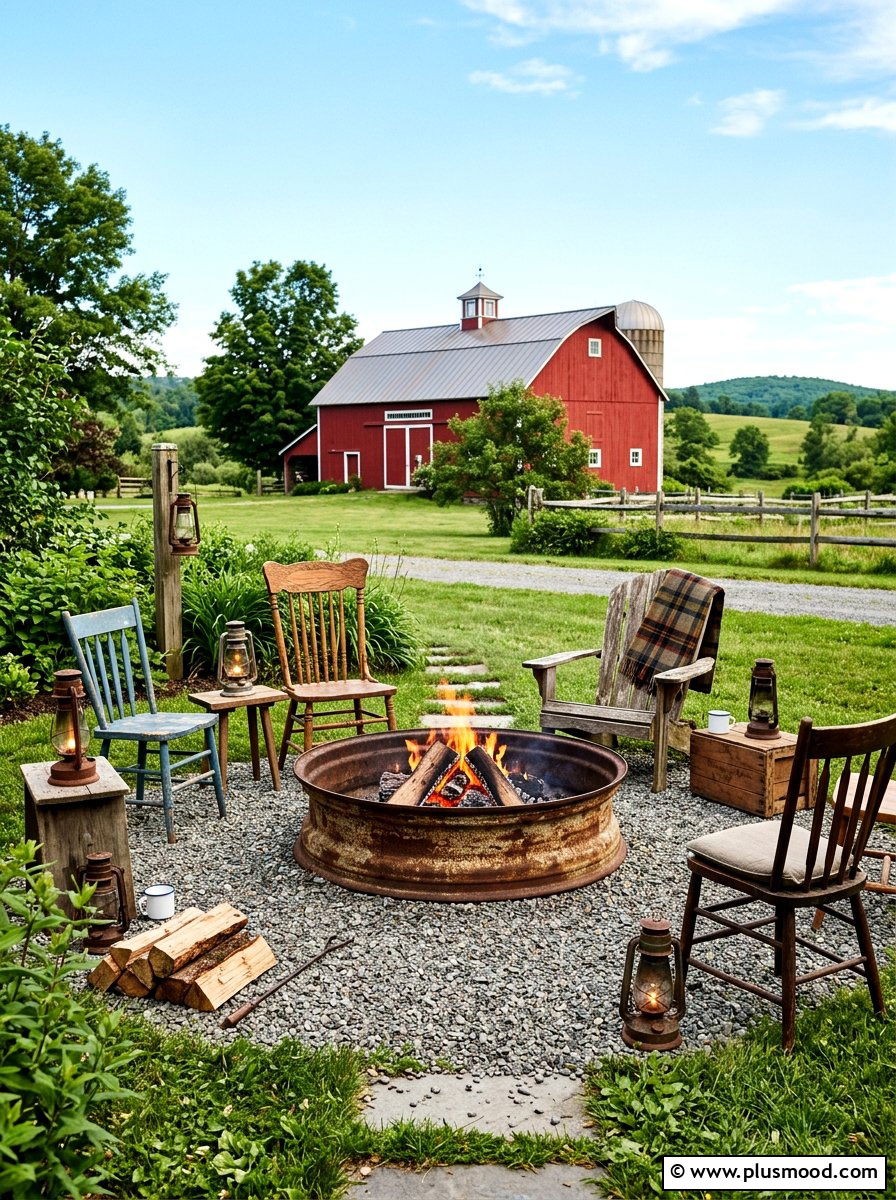 Farmhouse Style Fire Pit - 25 summer backyard fire pit ideas
