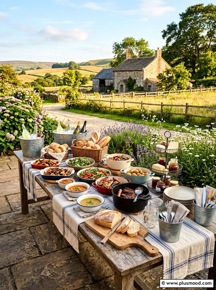 Farmhouse Style Outdoor Buffet - 25 summer picnic backyard ideas