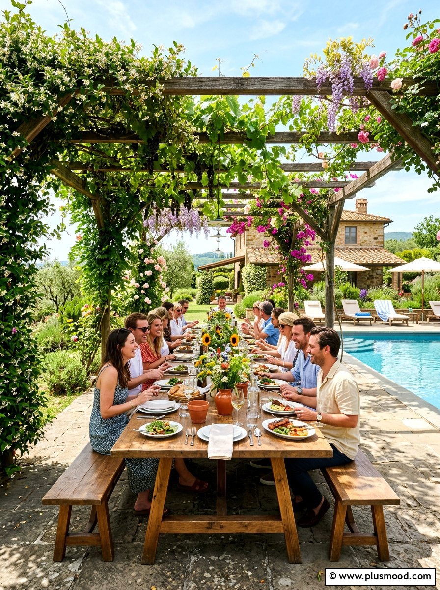 Farmhouse Style Outdoor Dining - 25 summer farmhouse pool area ideas
