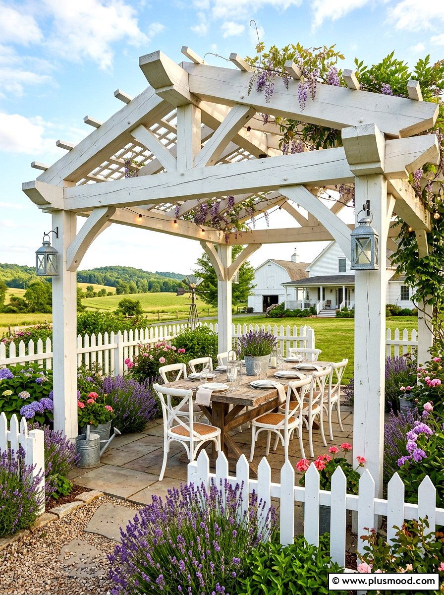 Farmhouse Style Pergola - 25 summer patio pergola ideas