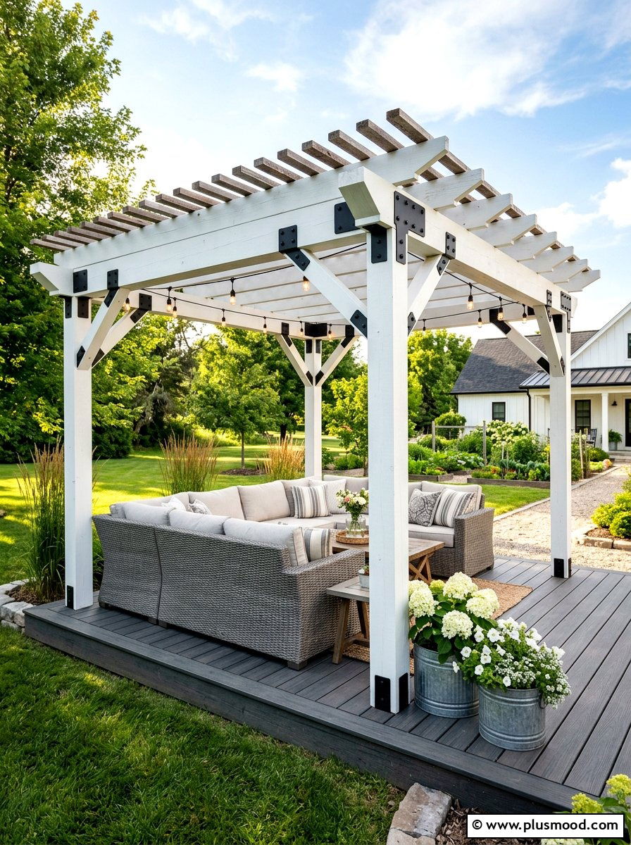 Farmhouse Style Pergola - 25 small backyard ideas with pergola