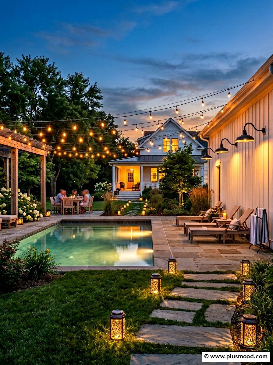 Farmhouse Style Pool Lighting - 25 summer farmhouse pool area ideas