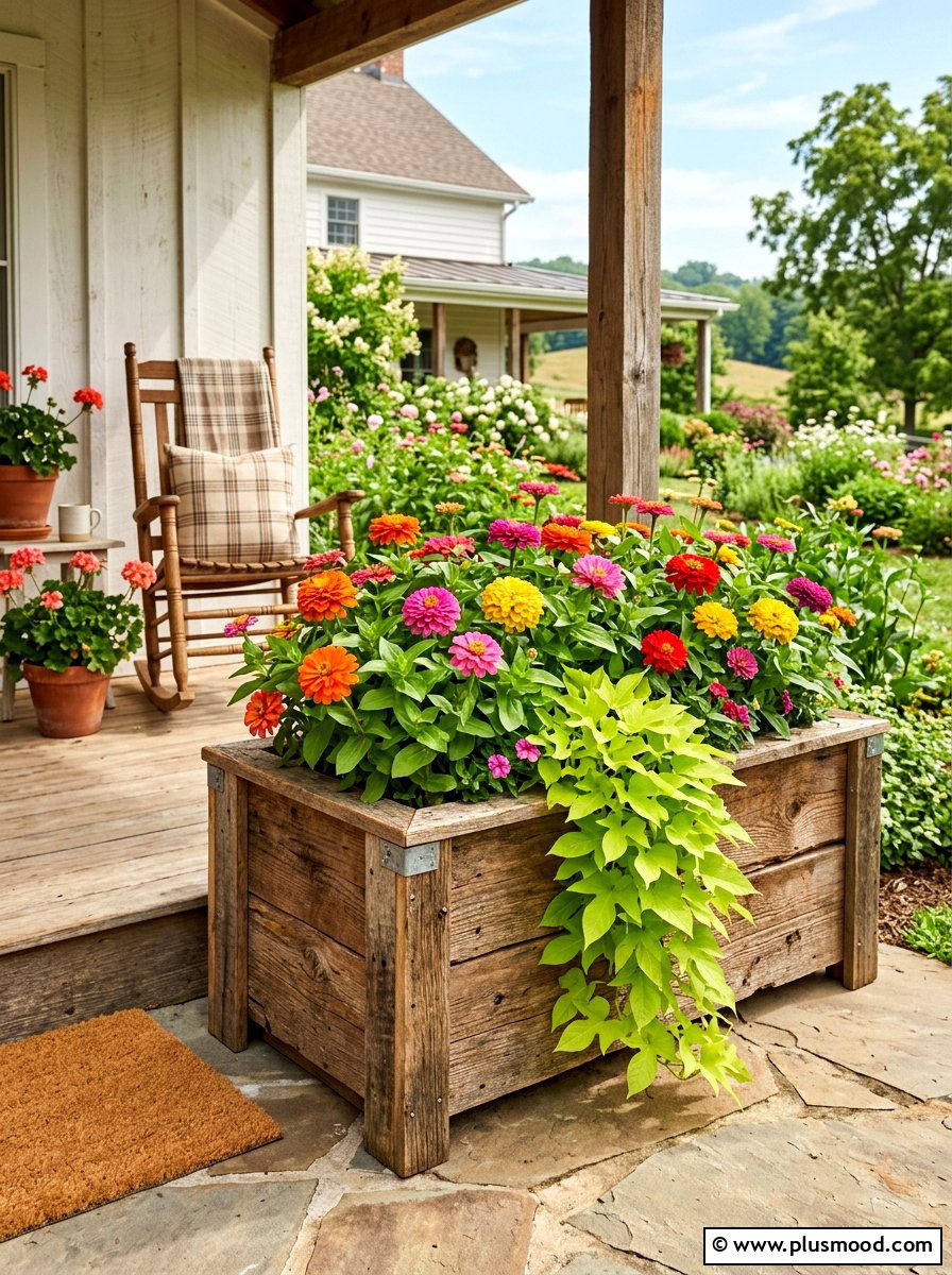 Farmhouse Style Wooden Planter - 25 summer large planter ideas