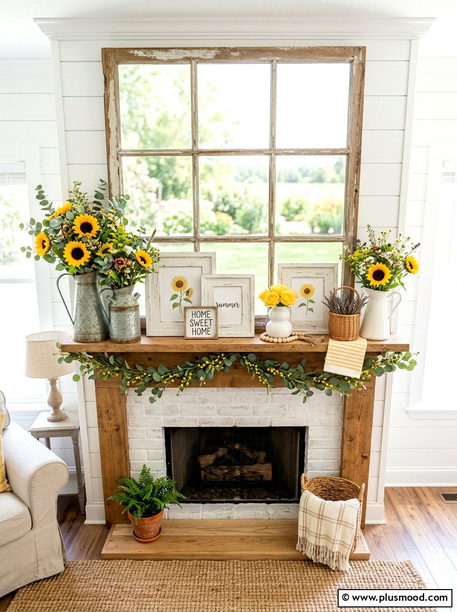 Farmhouse Summer Mantel - 25 summer mantel ideas for living room