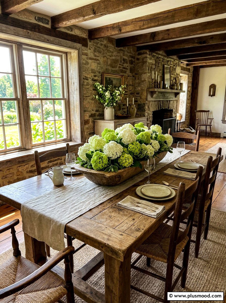 Farmhouse Table Hydrangea - 25 late summer hydrangea decor ideas