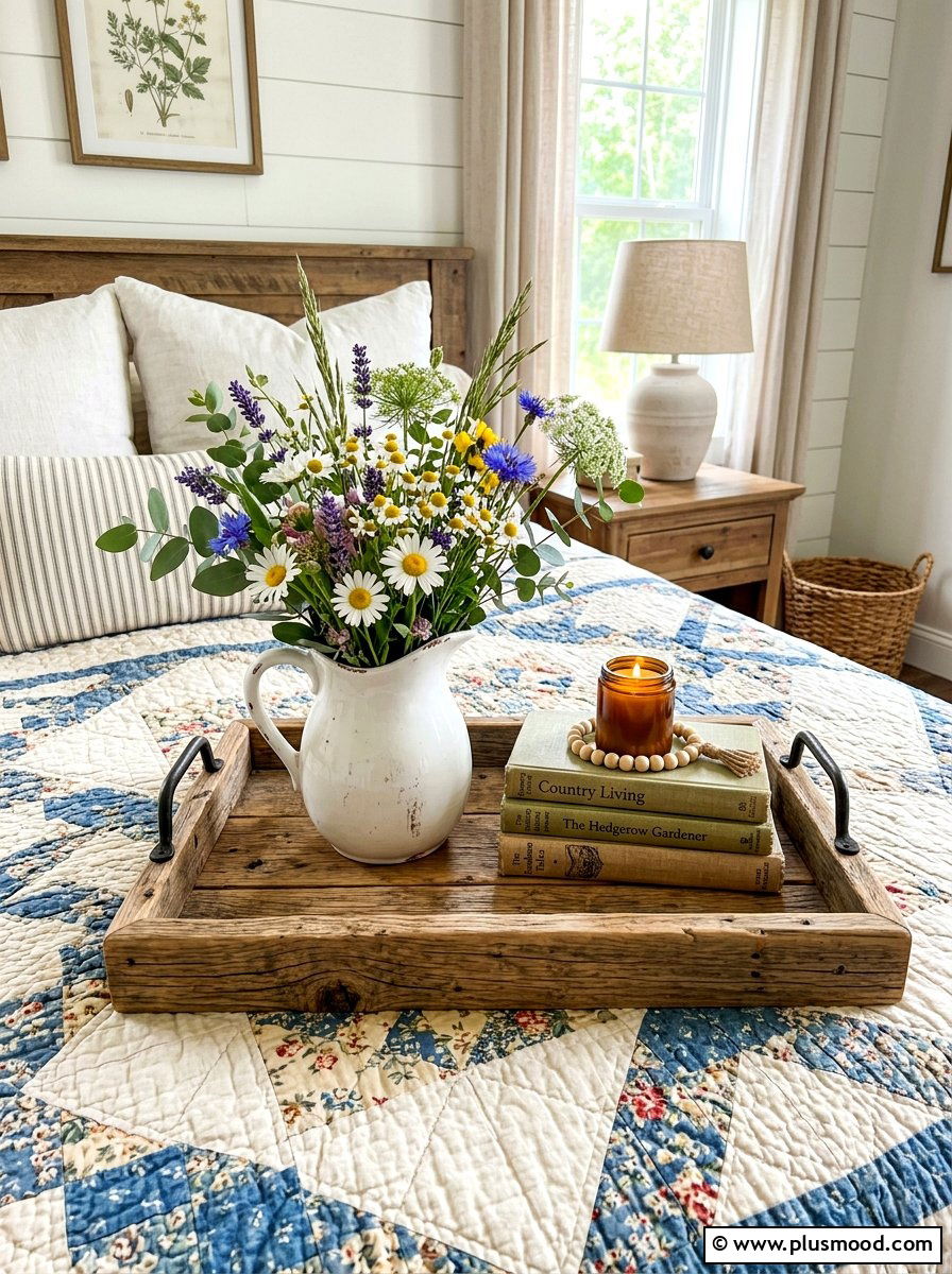 Farmhouse Wood Tray - 25 summer bedroom tray decor ideas