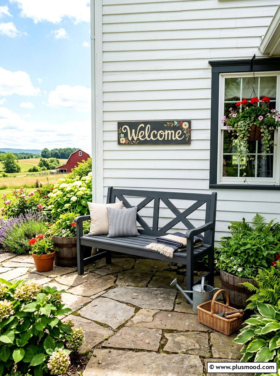 Farmhouse X Back Bench - 25 summer front porch seating ideas