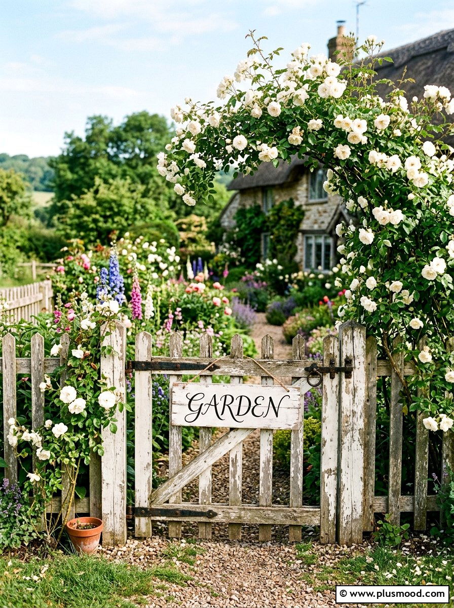Farmhouse garden gate sign - 25 outdoor garden decor ideas with wood signs