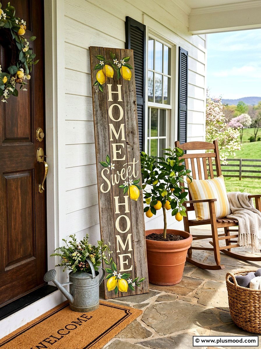 Farmhouse lemon sign - 25 summer front porch decor ideas with lemons