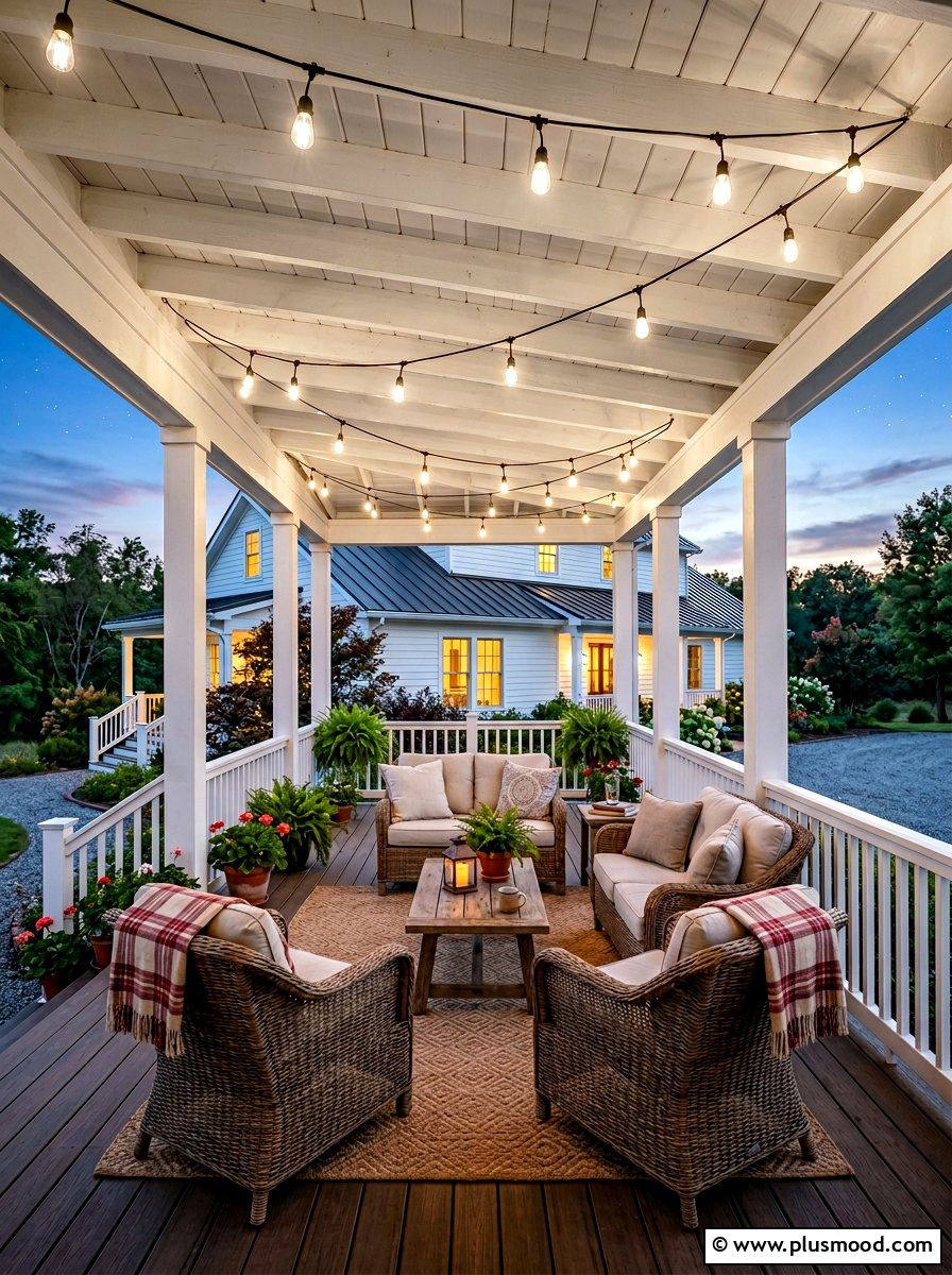 Farmhouse porch lighting string lights - 25 summer farmhouse porch ideas