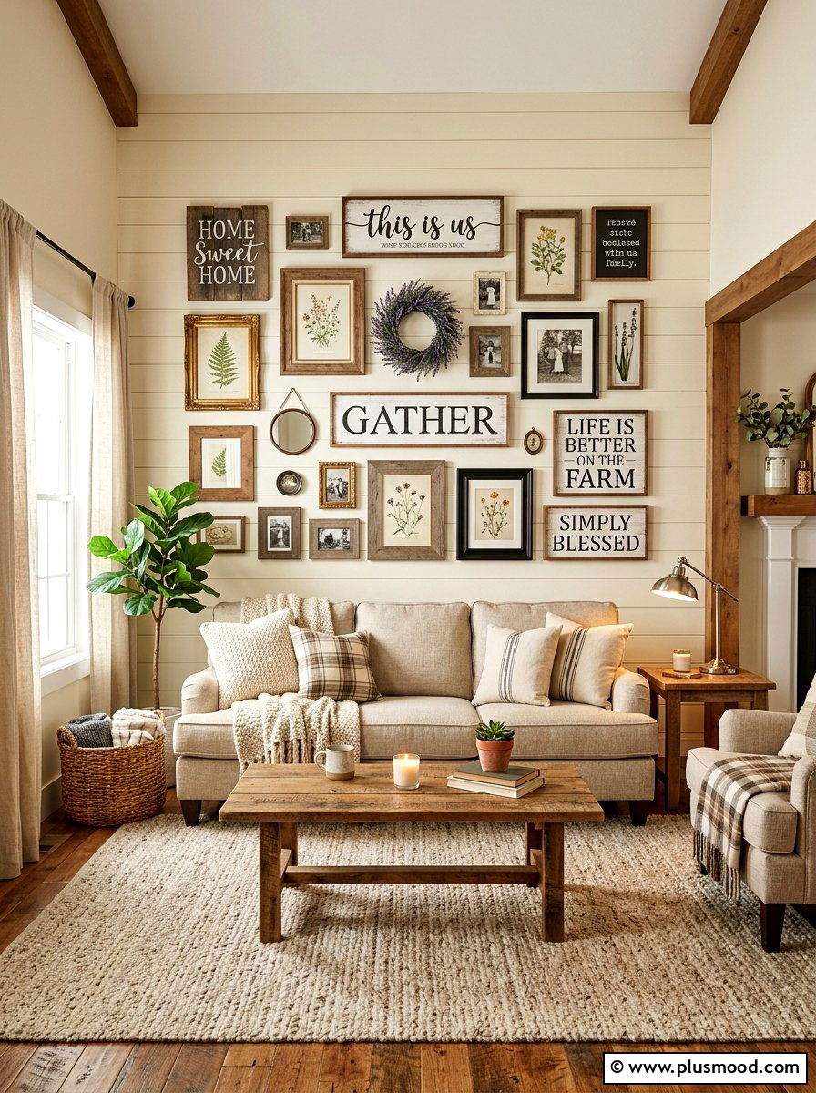 Farmhouse sign gallery wall - 25 late summer farmhouse decor ideas