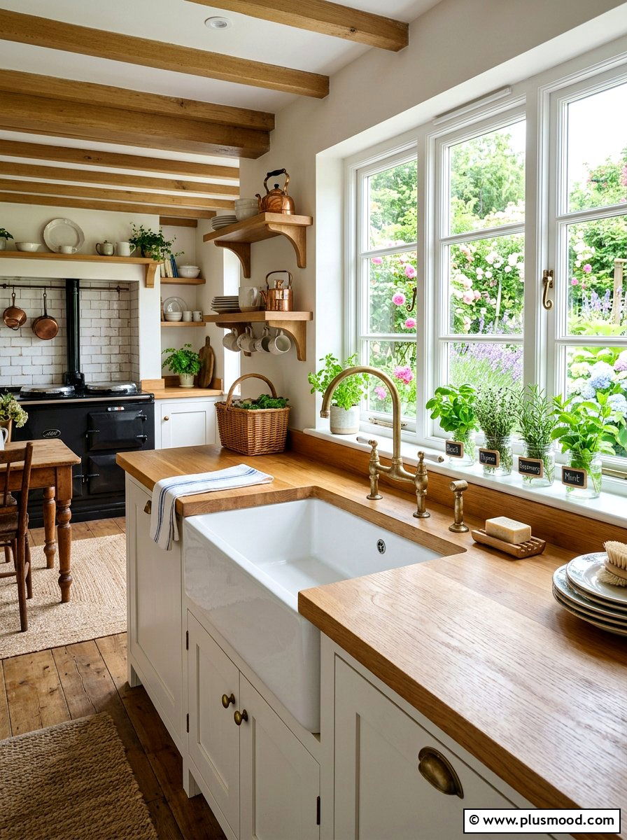 Farmhouse sink kitchen - 25 summer English cottage summer decor ideas