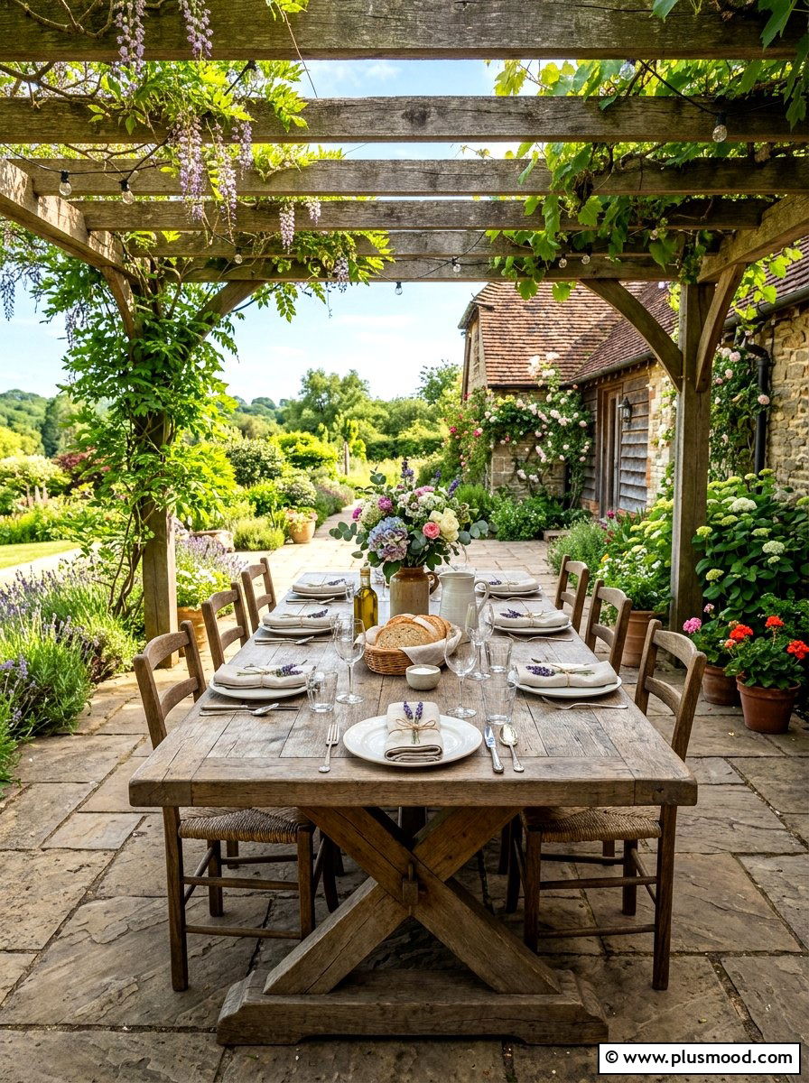 Farmhouse style dining table - 25 summer rustic backyard ideas