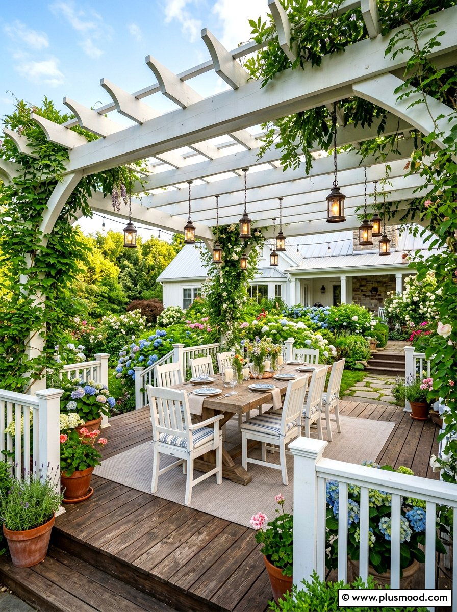 Farmhouse style pergola deck - 25 summer farmhouse outdoor entertaining ideas