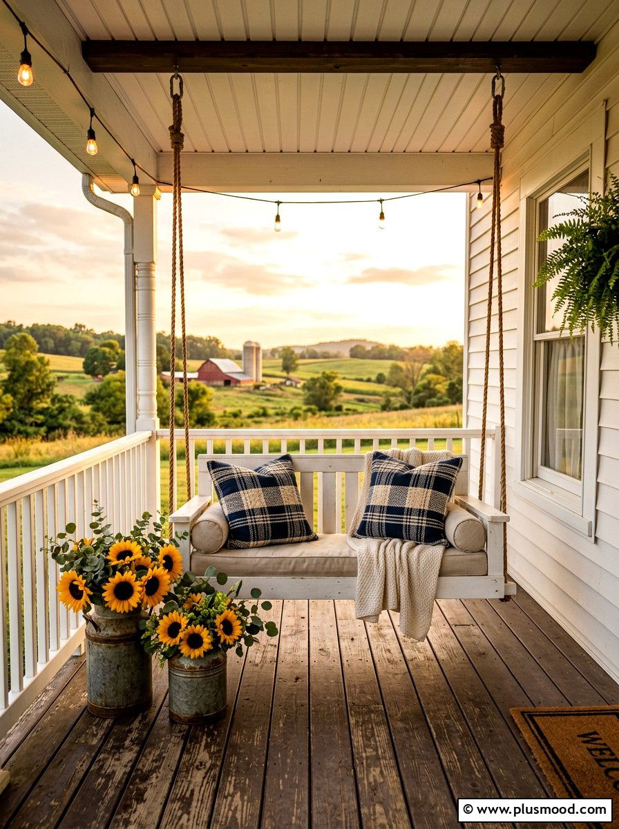 Farmhouse style porch seating - 25 late summer patio decor ideas