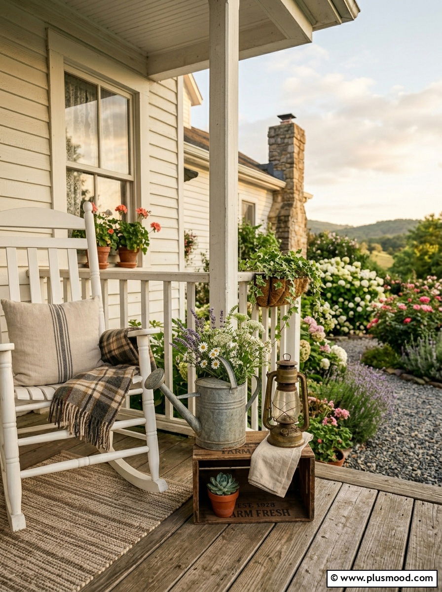 Farmhouse watering can vignette - 25 outdoor garden decor ideas with watering cans